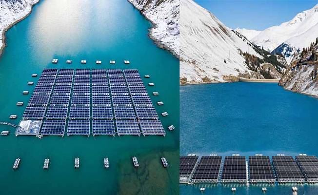 Dünyanın ilk yüksek rakımlı yüzer güneş enerjisi Alpler'de devreye girdi