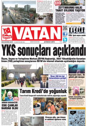 Önce Vatan Gazetesi | Günlük Ulusal Gazete - 13.08.2022 Manşeti