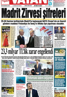 Önce Vatan Gazetesi | Günlük Ulusal Gazete - 27.06.2022 Manşeti